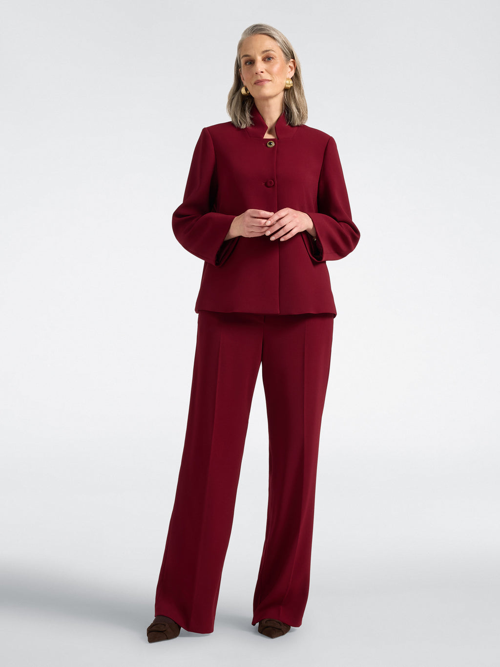 Pantaloni Palazzo in Crêpe Misto Cotone Bordeaux - Elena Mirò