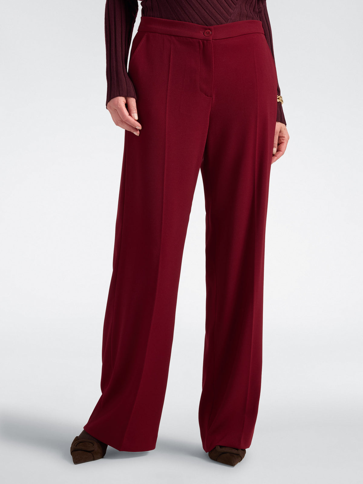 Pantaloni Palazzo in Crêpe Misto Cotone Bordeaux - Elena Mirò