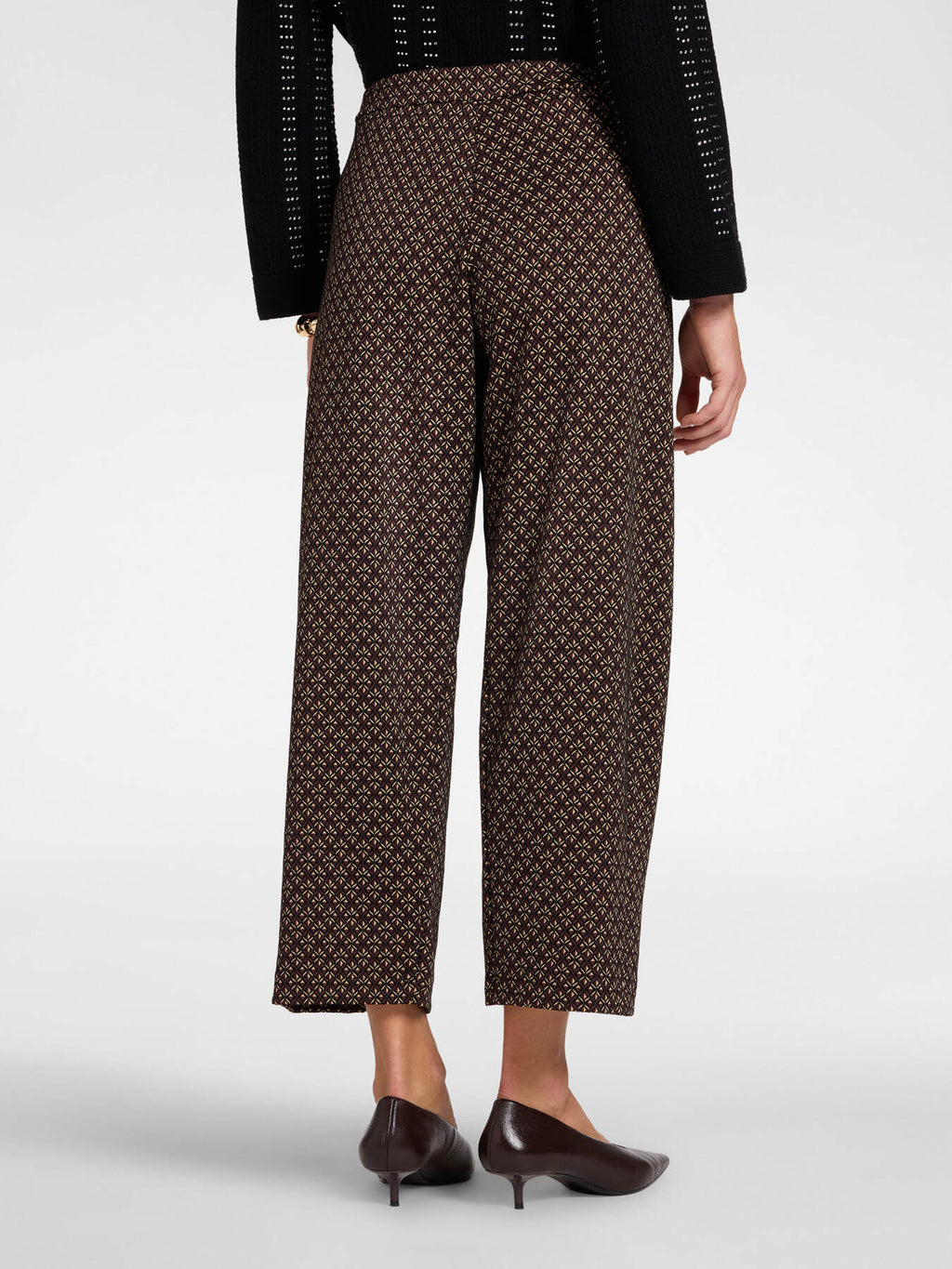 Pantaloni Cropped in Flanella Jacquard Marrone - Elena Mirò