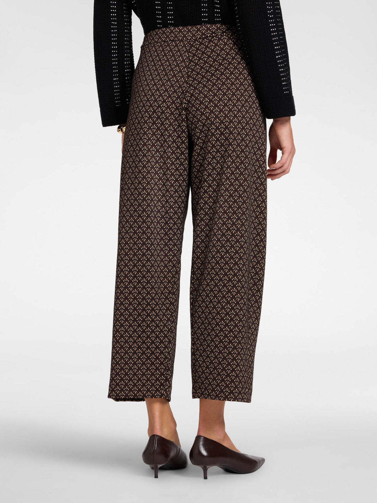 Pantaloni Cropped in Flanella Jacquard Marrone - Elena Mirò