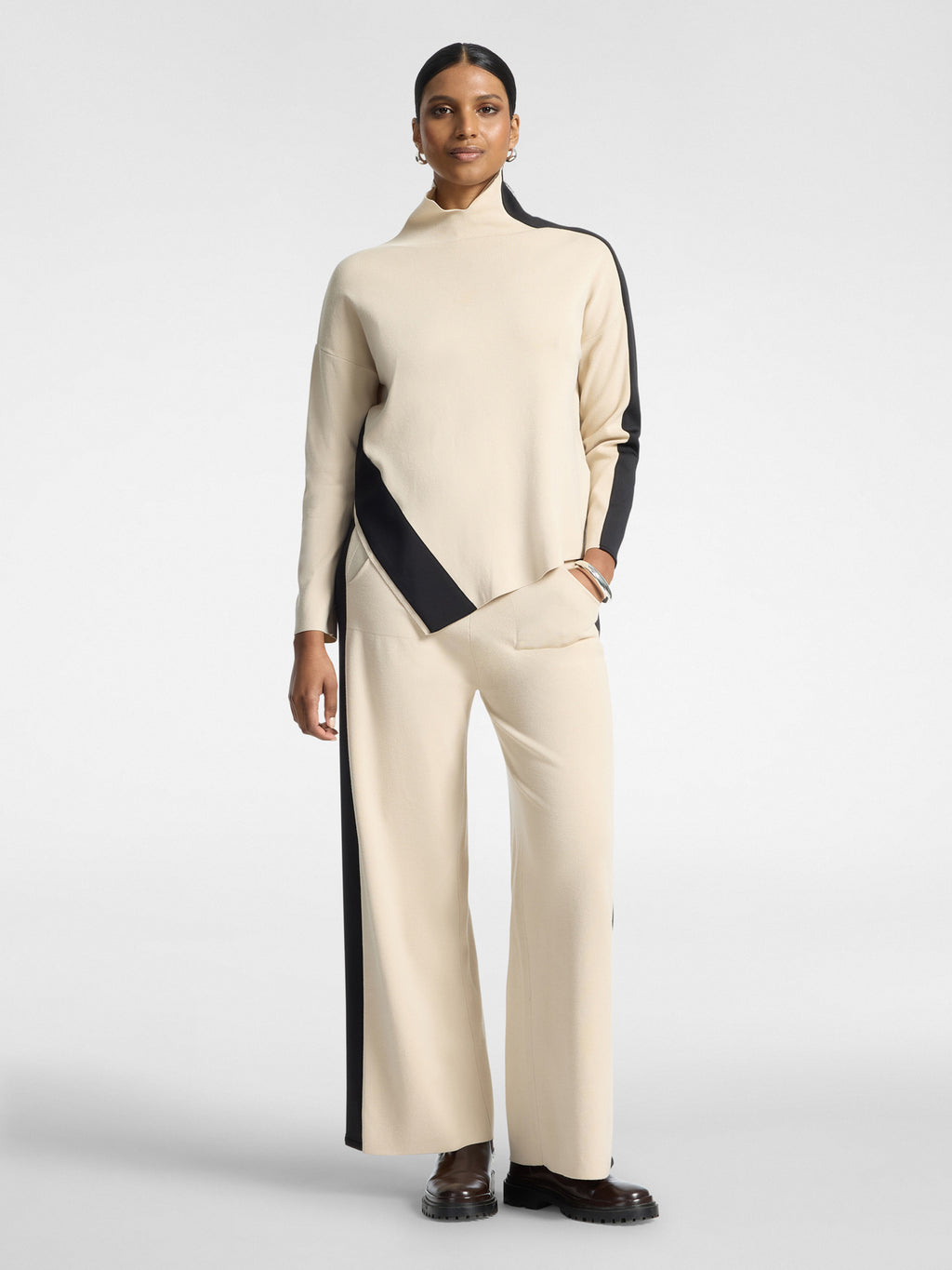 Pantaloni Palazzo in Maglia con Coulisse Beige - Elena Mirò