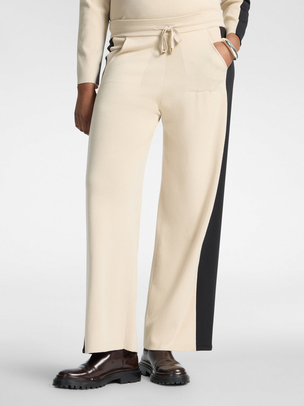 Pantaloni Palazzo in Maglia con Coulisse Beige - Elena Mirò