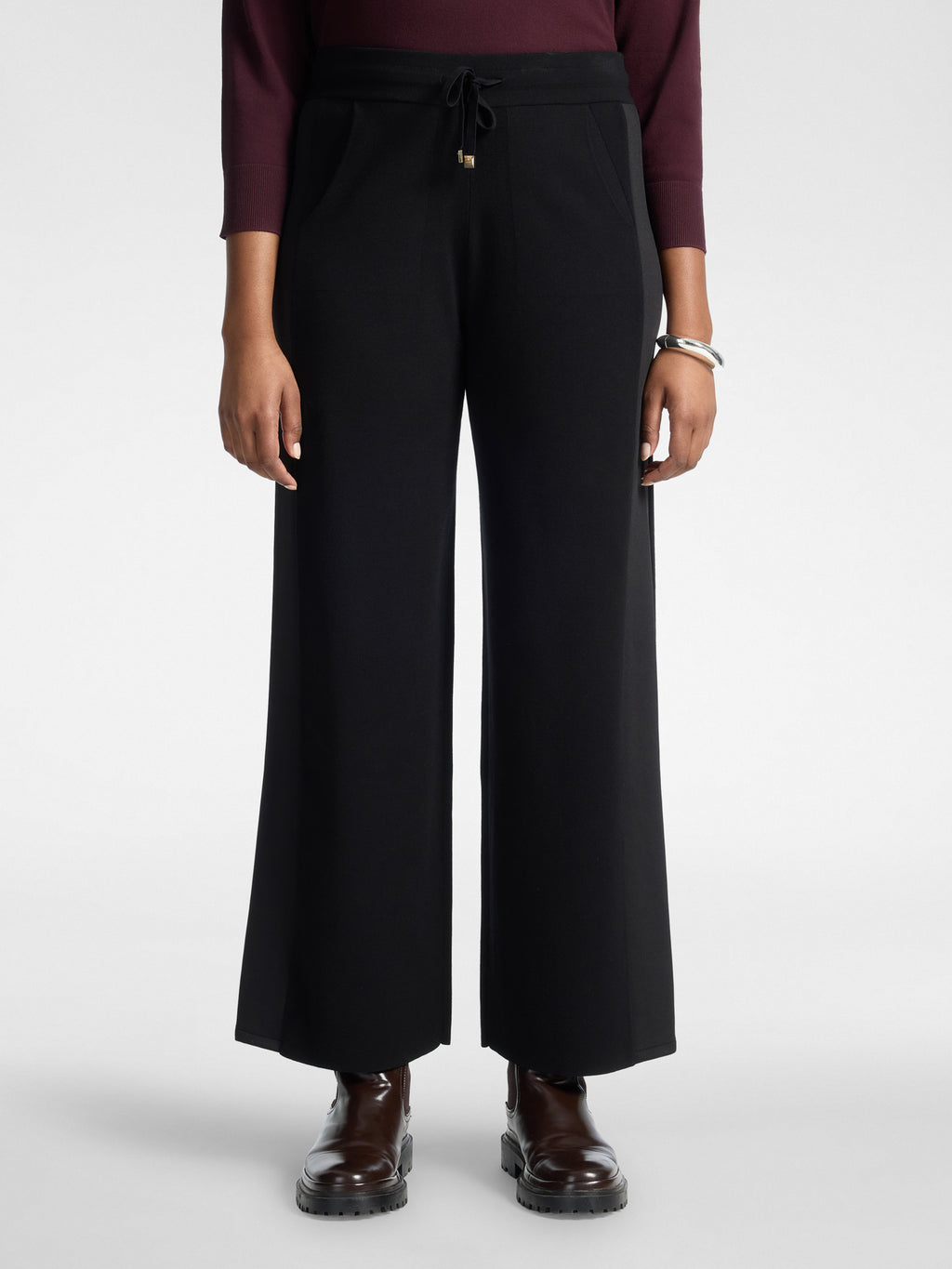 Pantaloni Palazzo in Maglia con Coulisse Nero - Elena Mirò