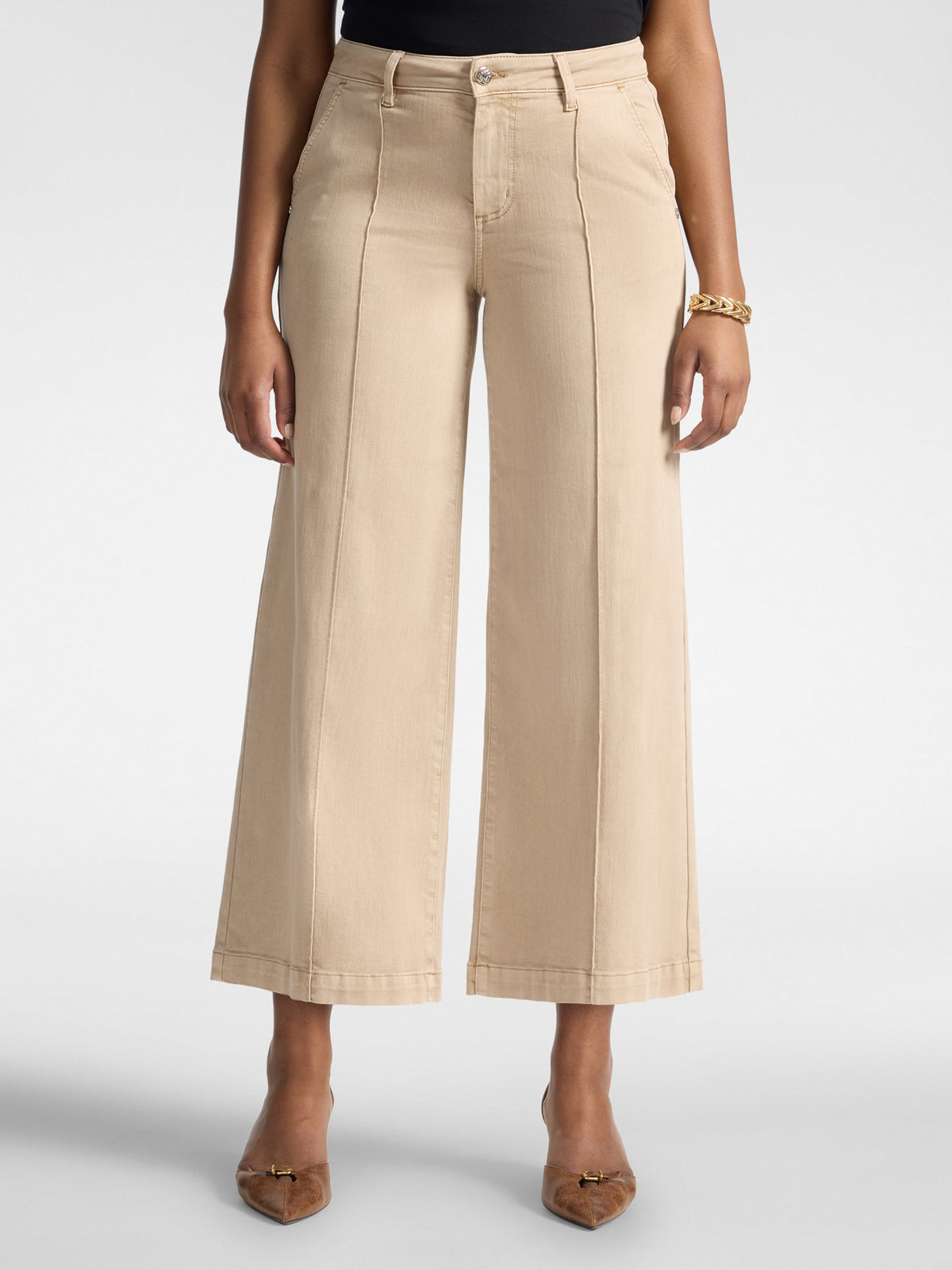 Pantaloni Palazzo Cropped Vita Alta Beige - Elena Mirò