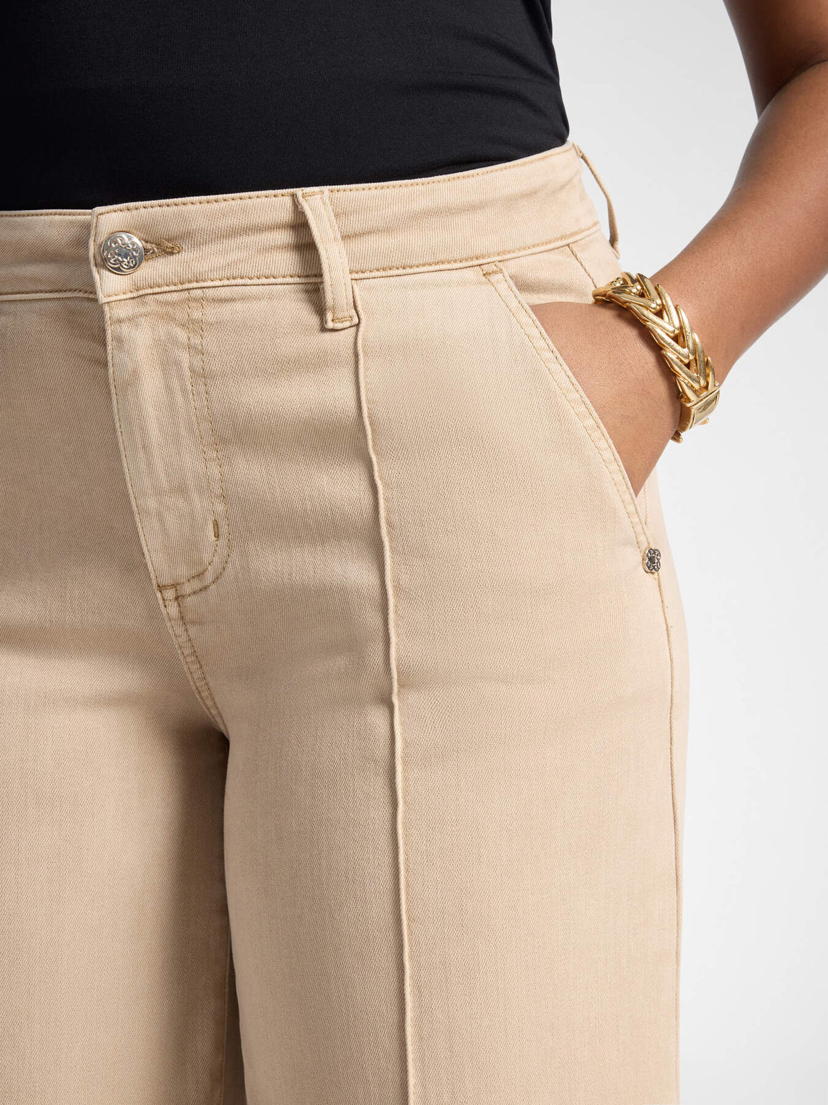 Pantaloni Palazzo Cropped Vita Alta Beige - Elena Mirò
