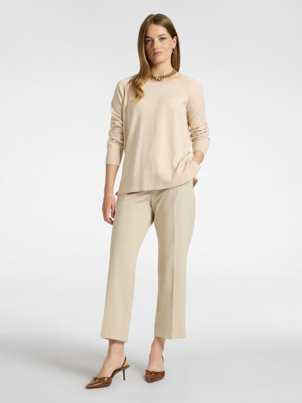 Pantaloni Chinos in Punto Milano Misto Viscosa Beige - Elena Mirò