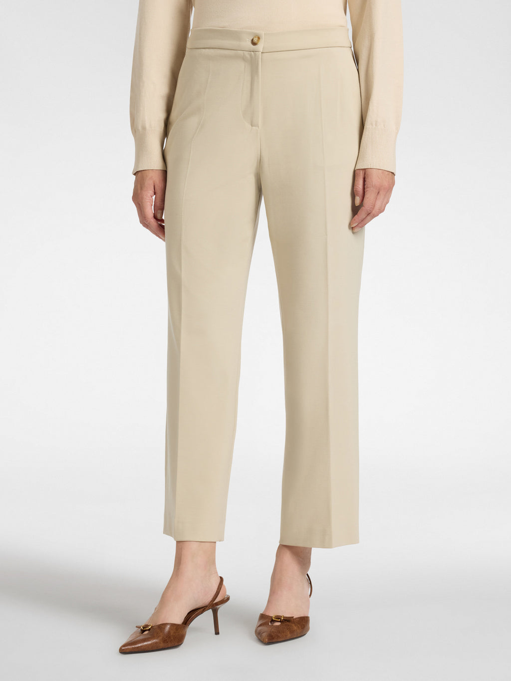 Pantaloni Chinos in Punto Milano Misto Viscosa Beige - Elena Mirò