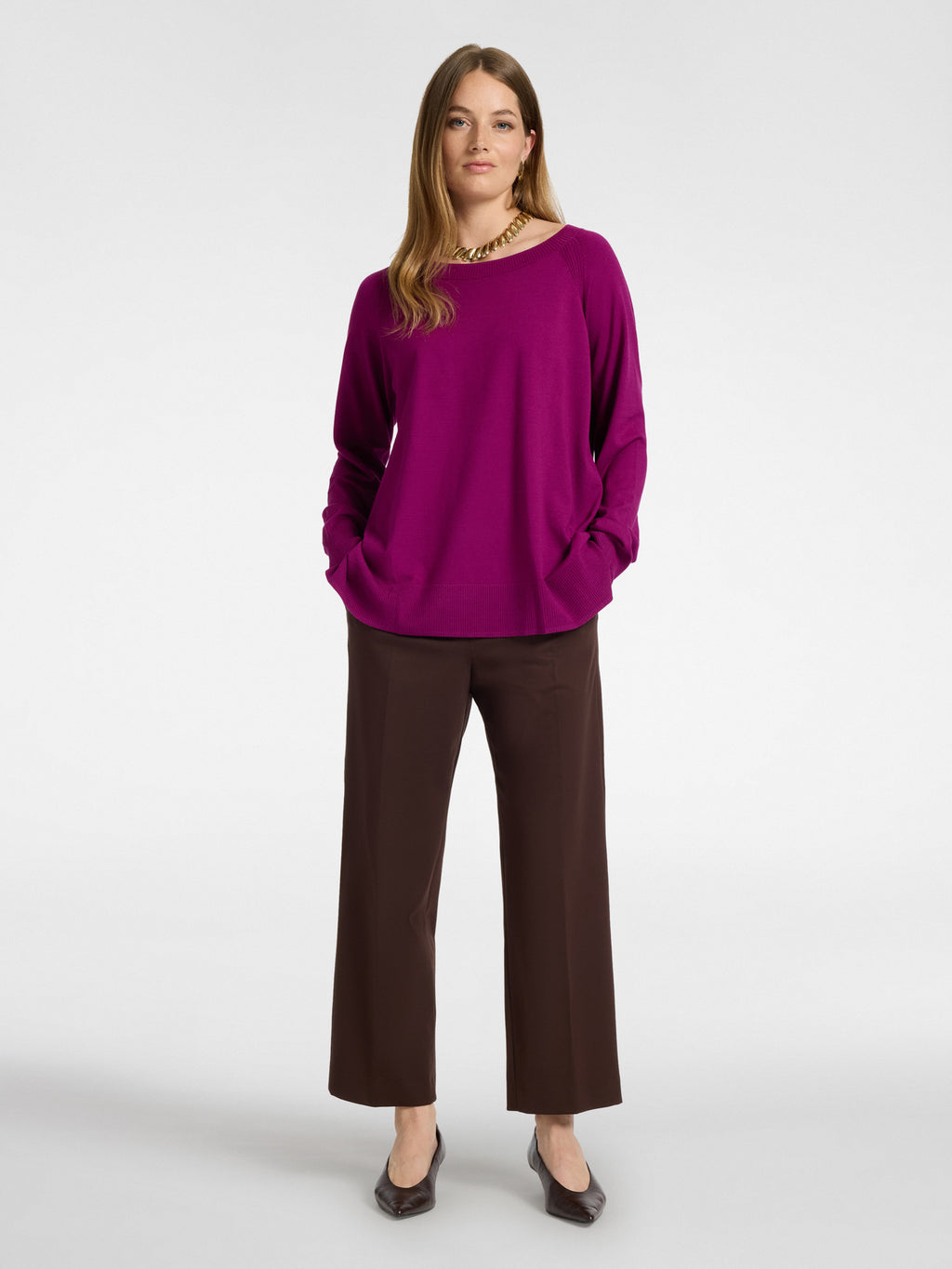 Pantaloni Chinos in Punto Milano Misto Viscosa Marrone - Elena Mirò
