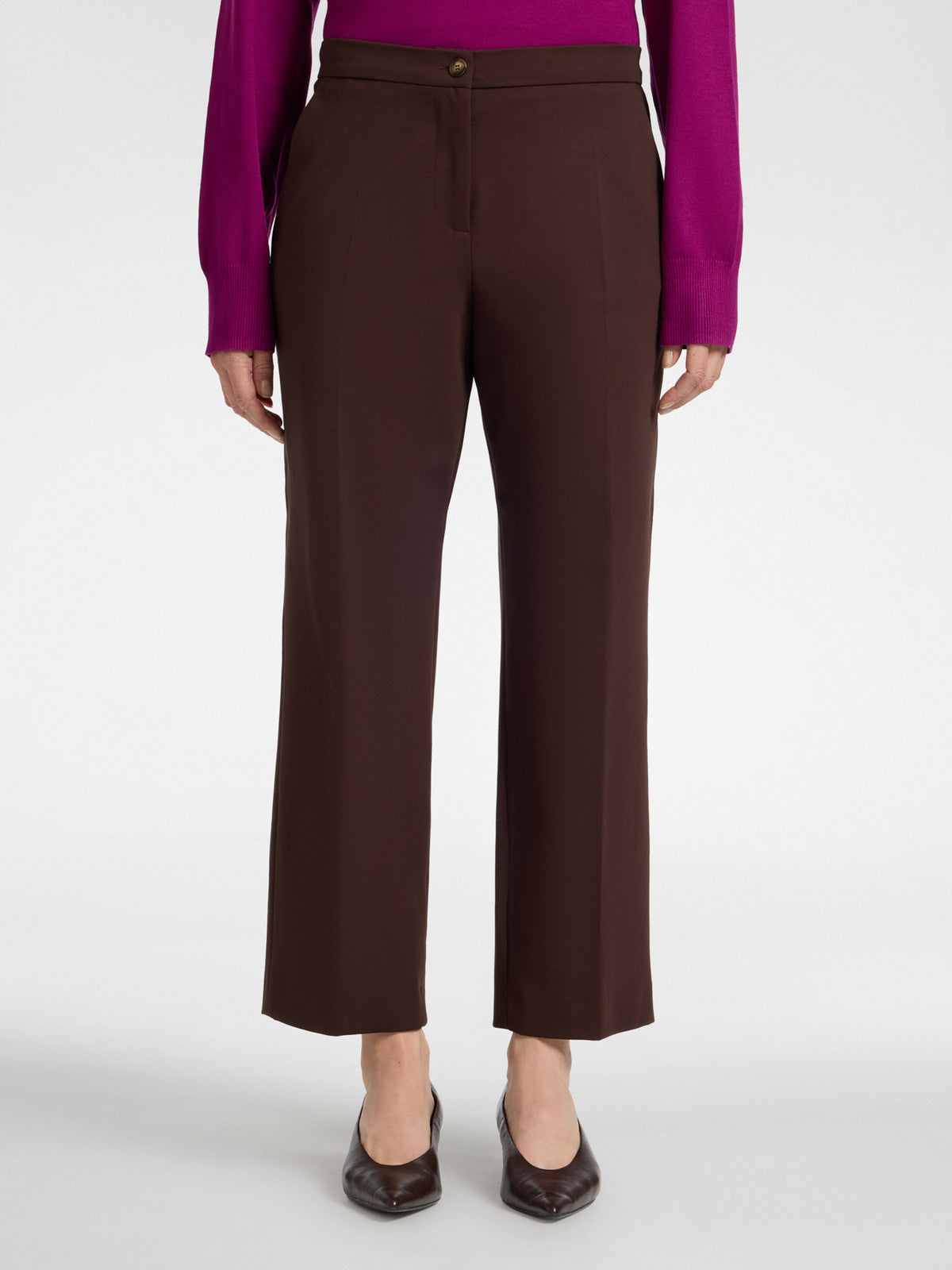 Pantaloni Chinos in Punto Milano Misto Viscosa Marrone - Elena Mirò