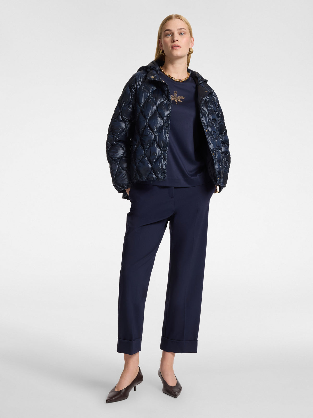 Pantaloni Chinos in Punto Milano Misto Viscosa Blu - Elena Mirò