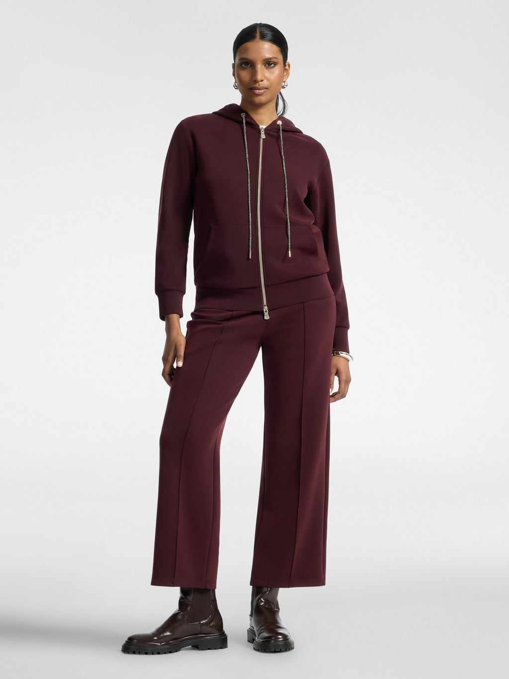 Pantaloni Cropped in Scuba Bordeaux - Elena Mirò