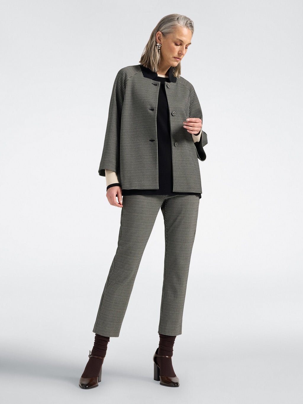 Pantaloni Slim Vichy Cropped Nero - Elena Mirò