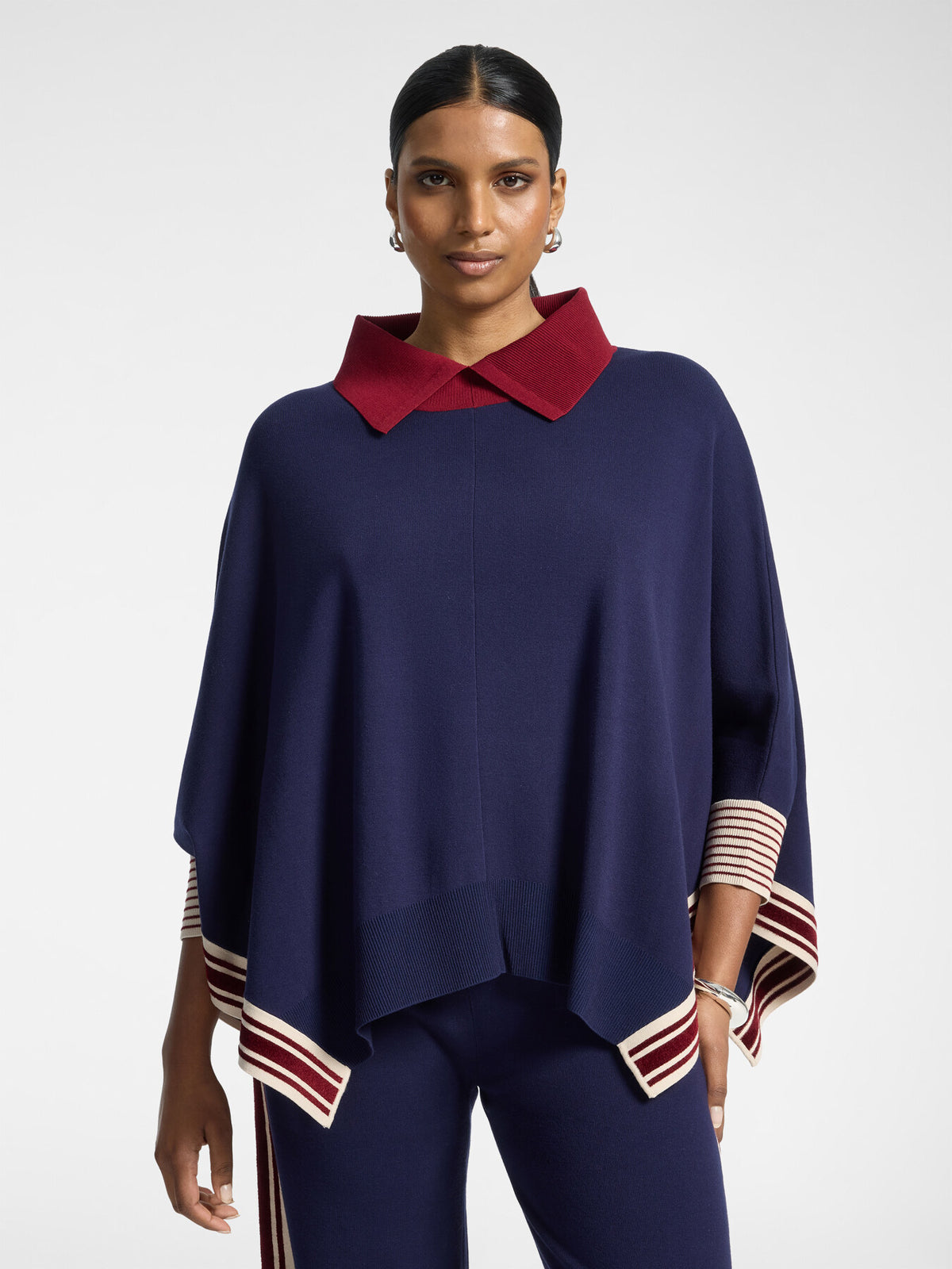 Poncho in Maglia con Bordi a Righe Blu - Elena Mirò