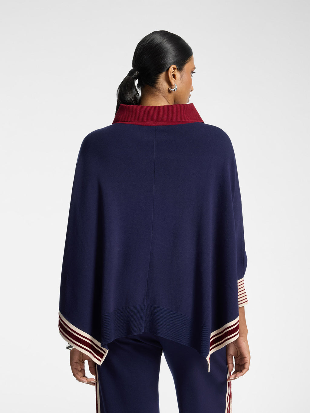 Poncho in Maglia con Bordi a Righe Blu - Elena Mirò