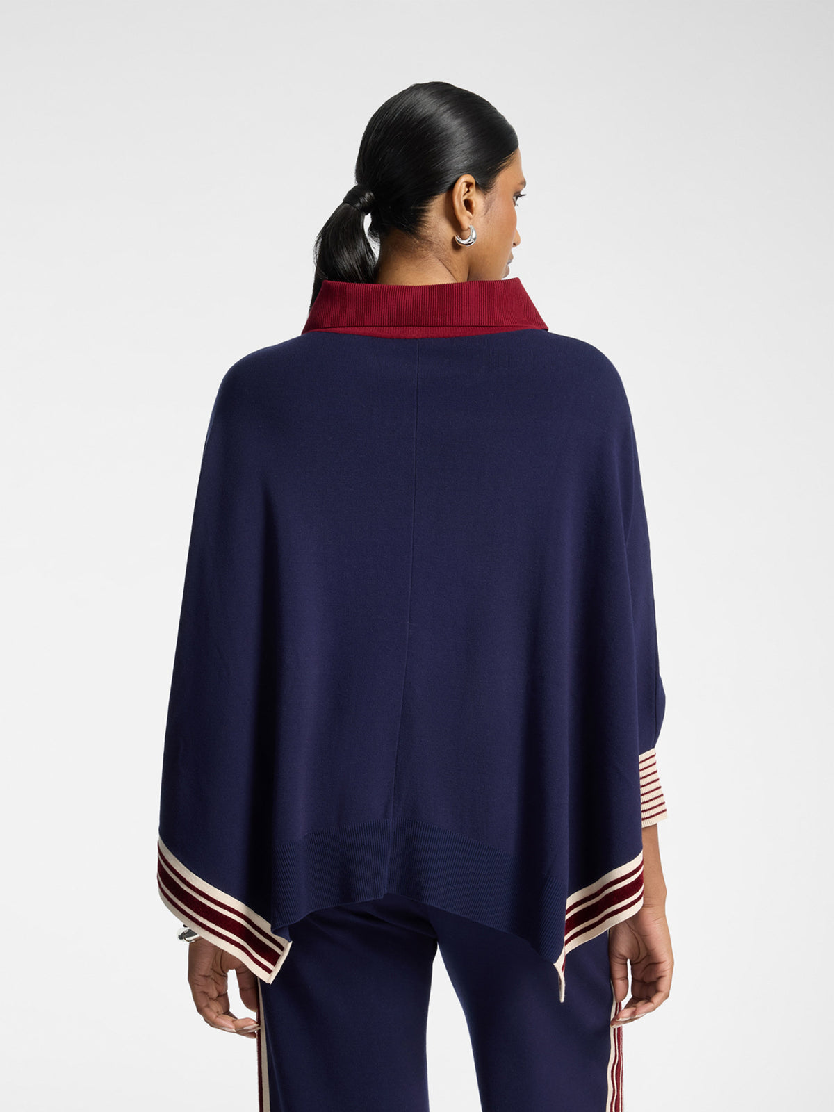 Poncho in Maglia con Bordi a Righe Blu - Elena Mirò
