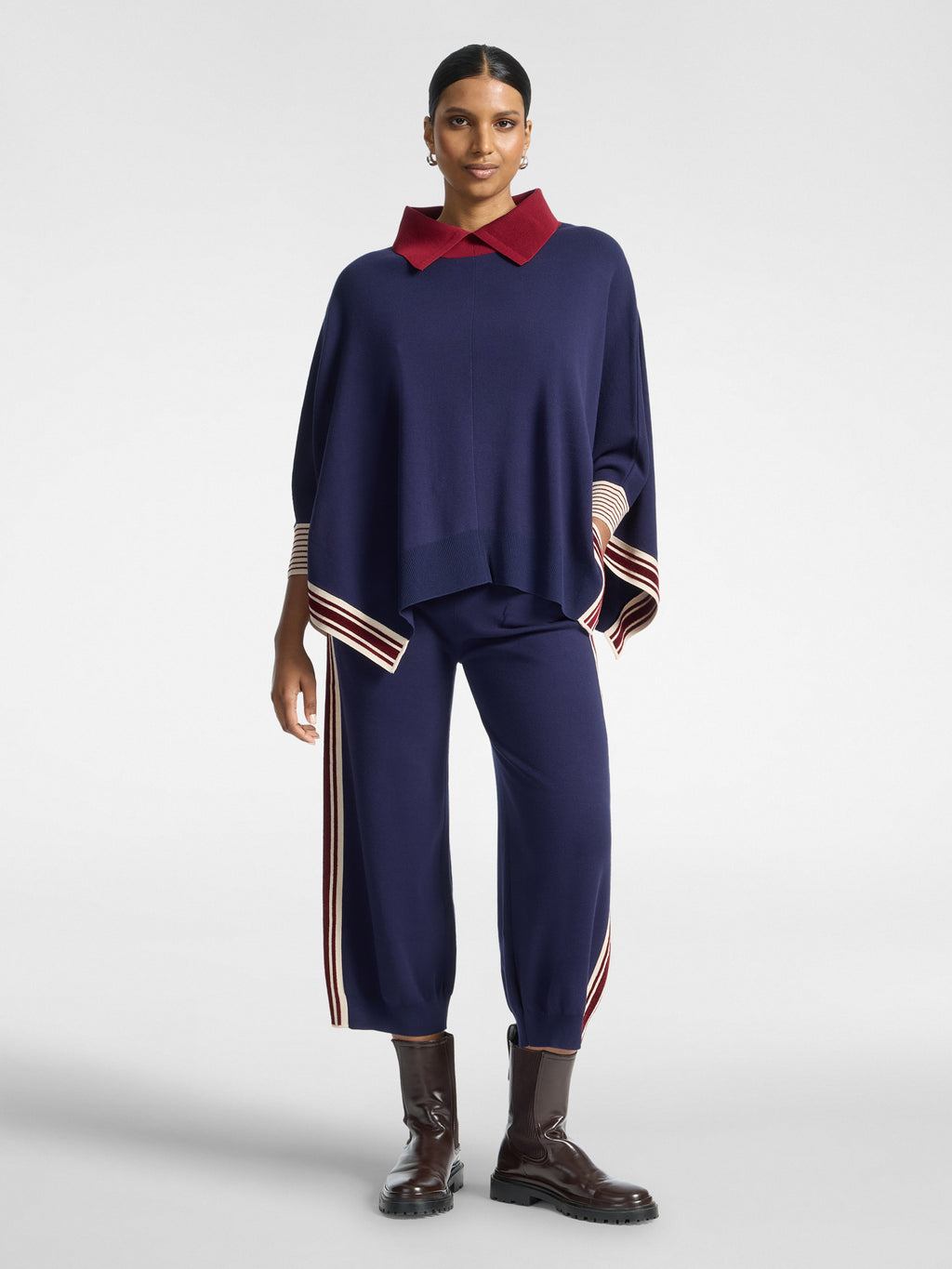 Poncho in Maglia con Bordi a Righe Blu - Elena Mirò
