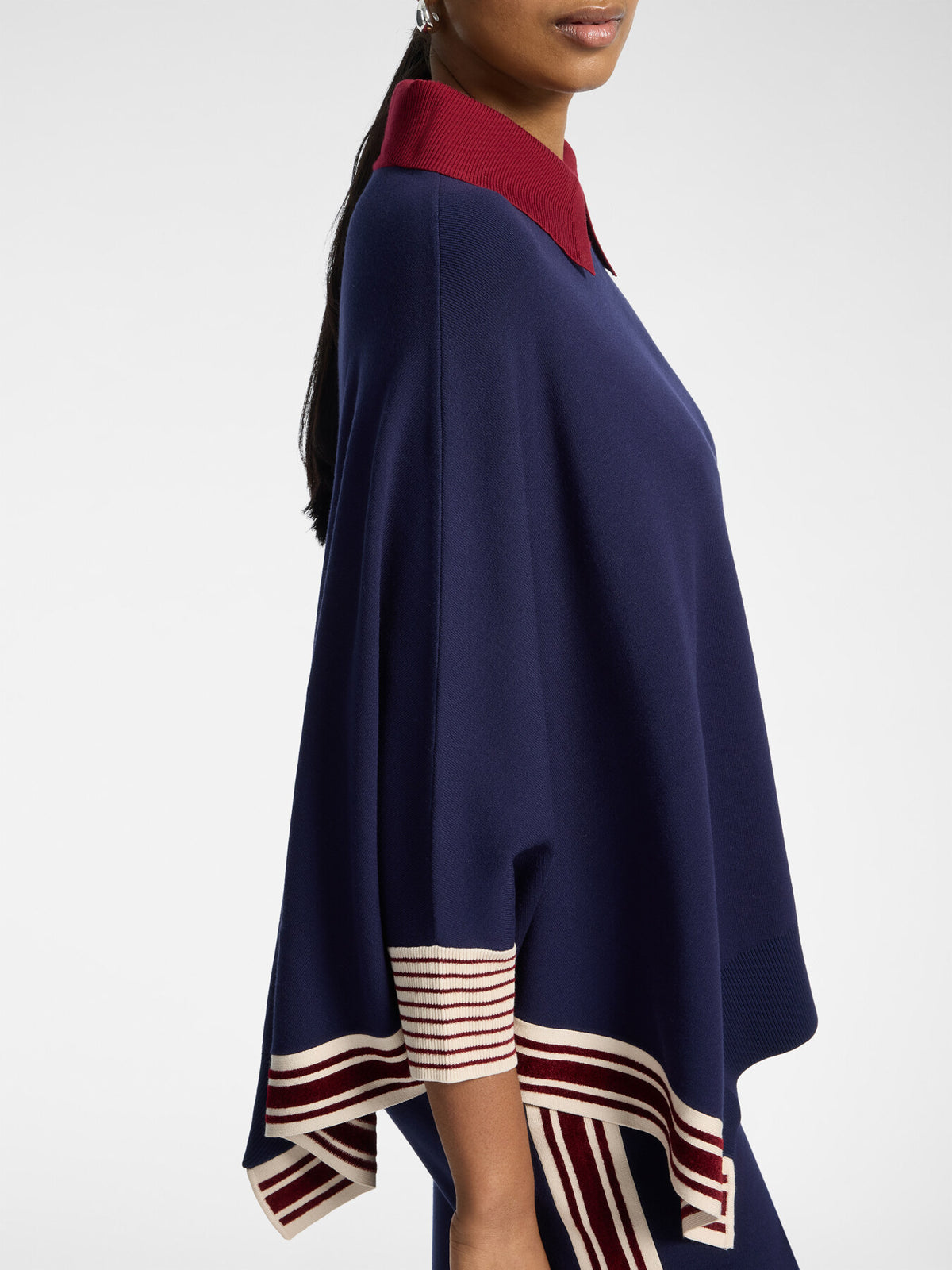 Poncho in Maglia con Bordi a Righe Blu - Elena Mirò