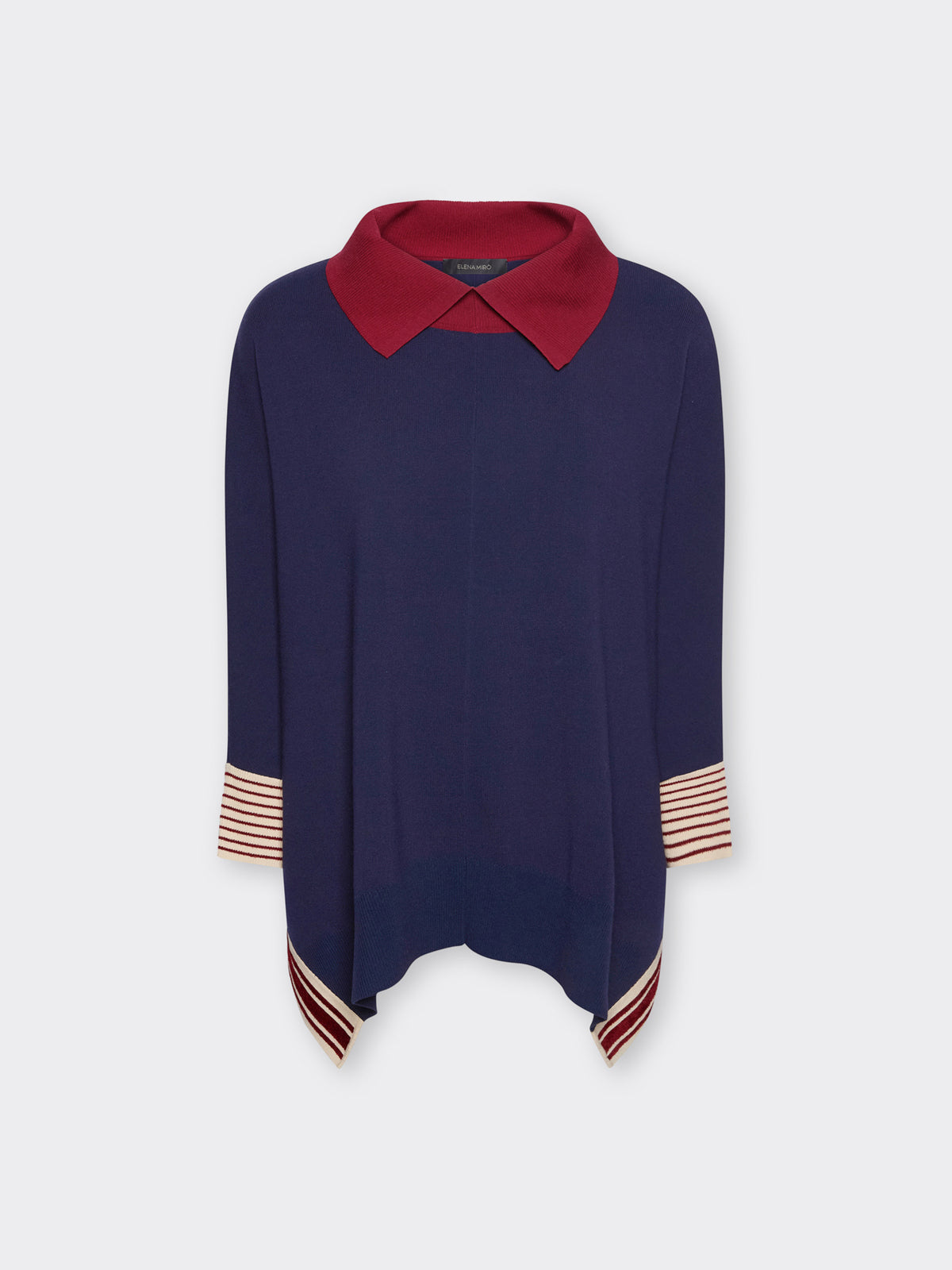 Poncho in Maglia con Bordi a Righe Blu - Elena Mirò