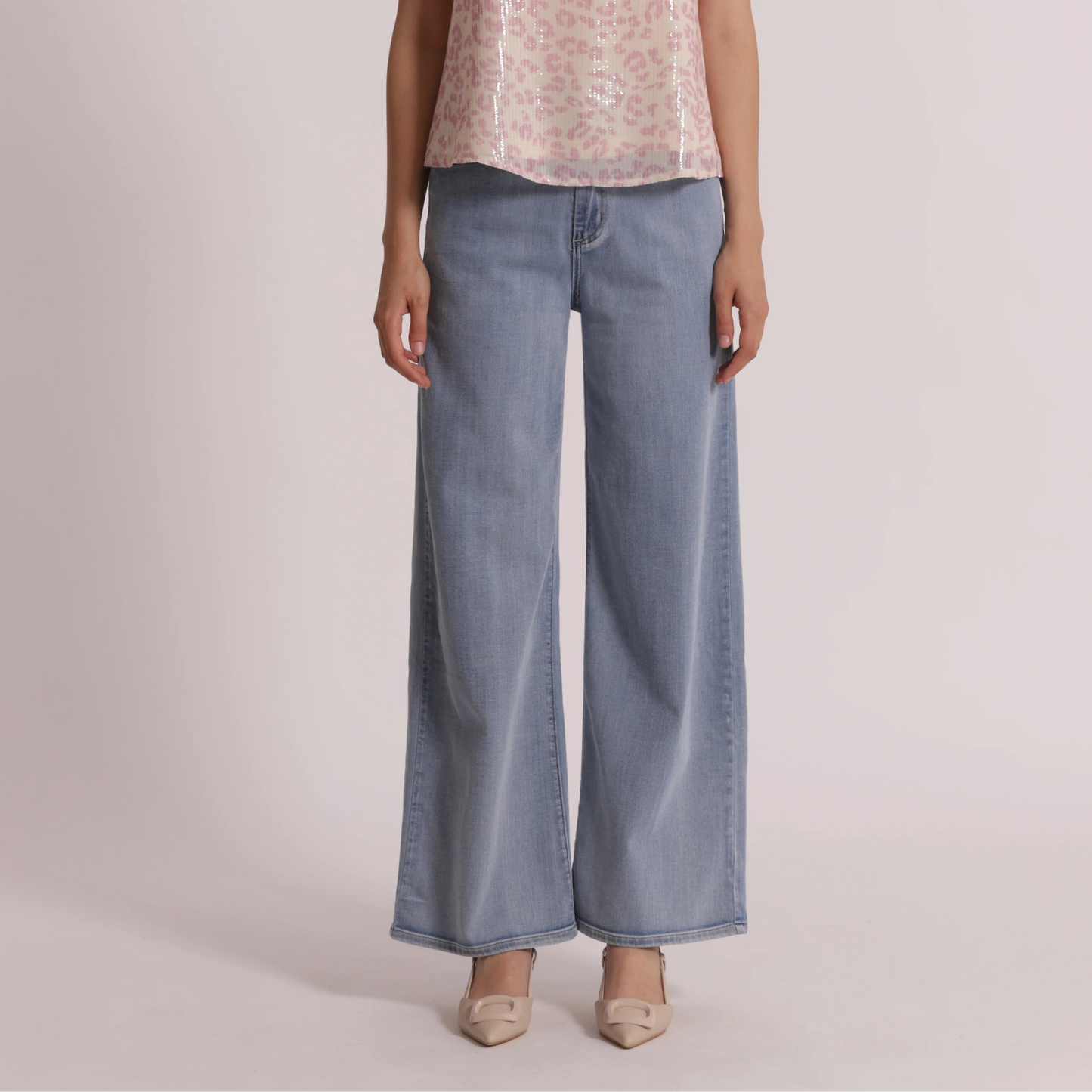 Jeans wide-leg denim chiaro vita alta Mimi-Mua