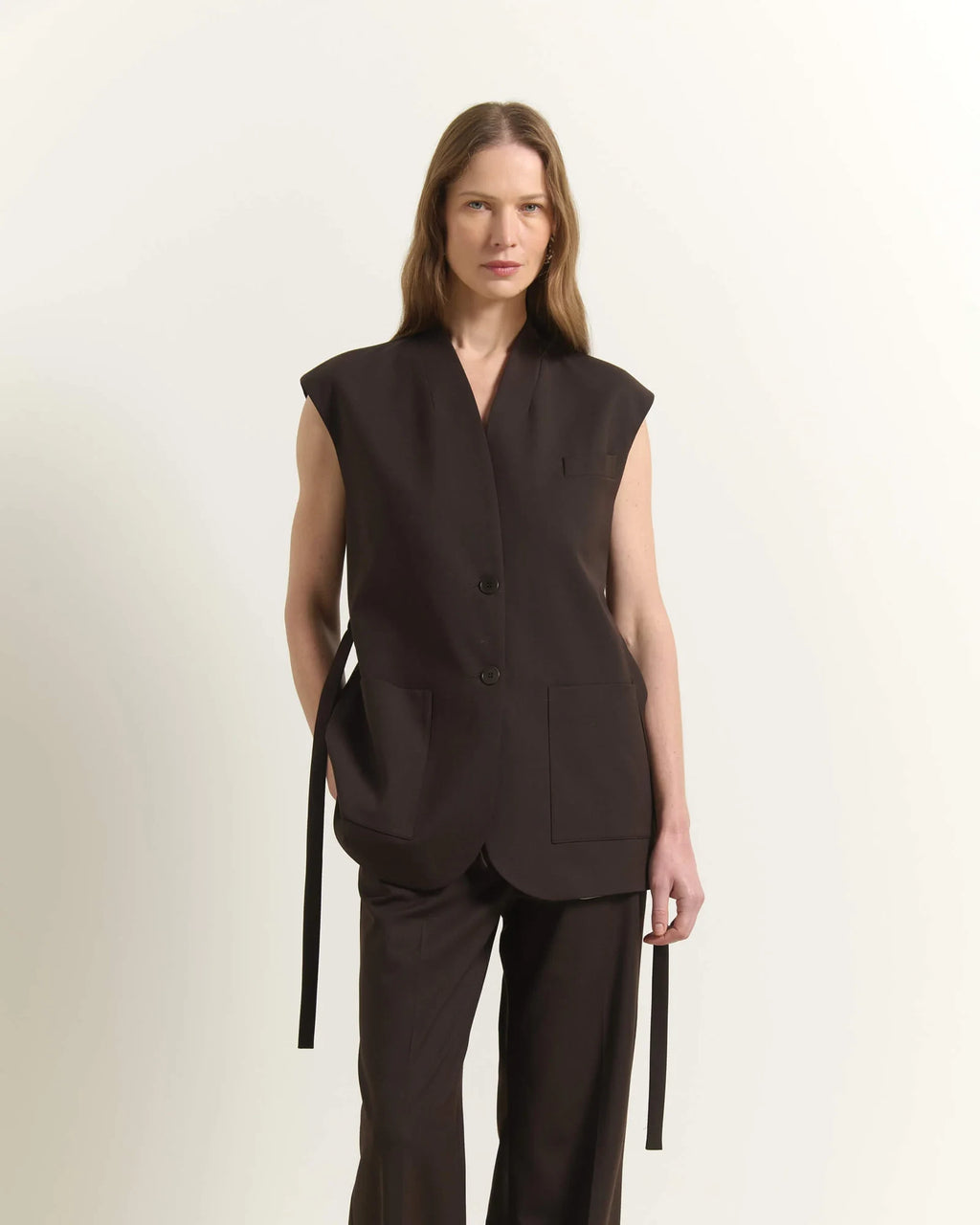 Beatrice B Gilet Lungo con Cintura Testa di Moro — foto 2
