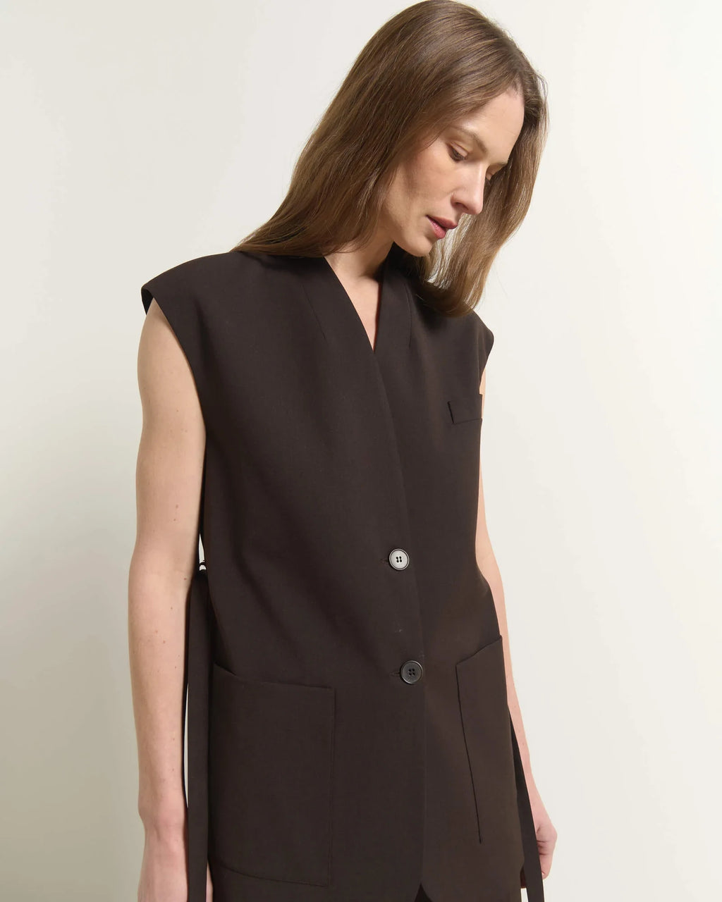 Beatrice B Gilet Lungo con Cintura Testa di Moro — foto 3