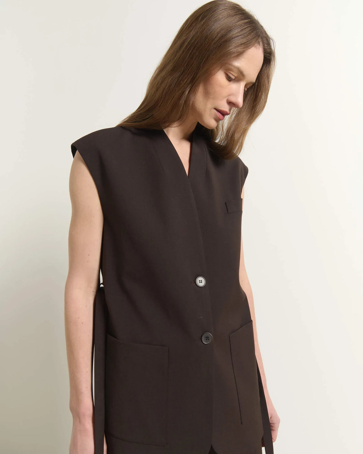 Beatrice B Gilet Lungo con Cintura Testa di Moro — foto 3