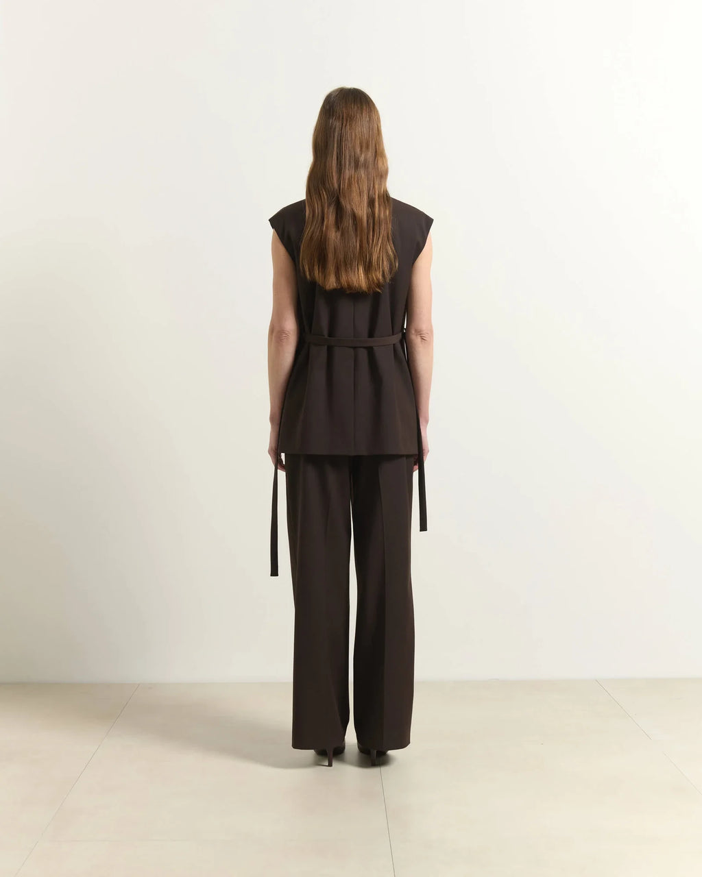 Beatrice B Gilet Lungo con Cintura Testa di Moro — foto 4