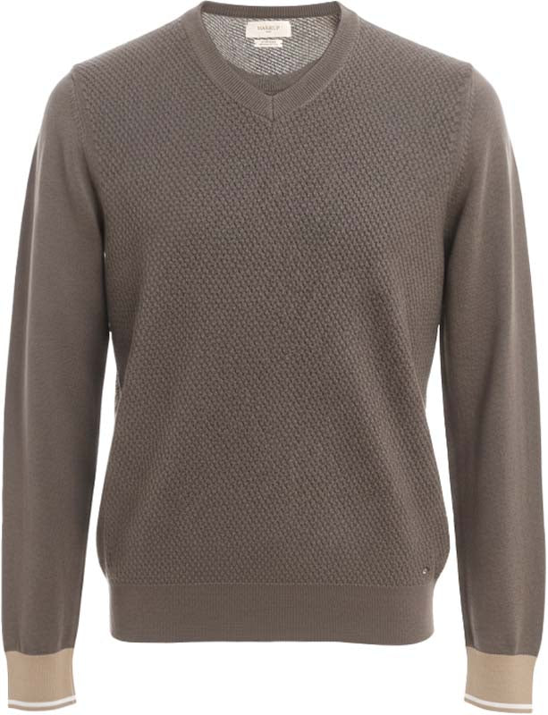 Maglione Scollo a V con Inserto al Collo Tortora - MARKUP