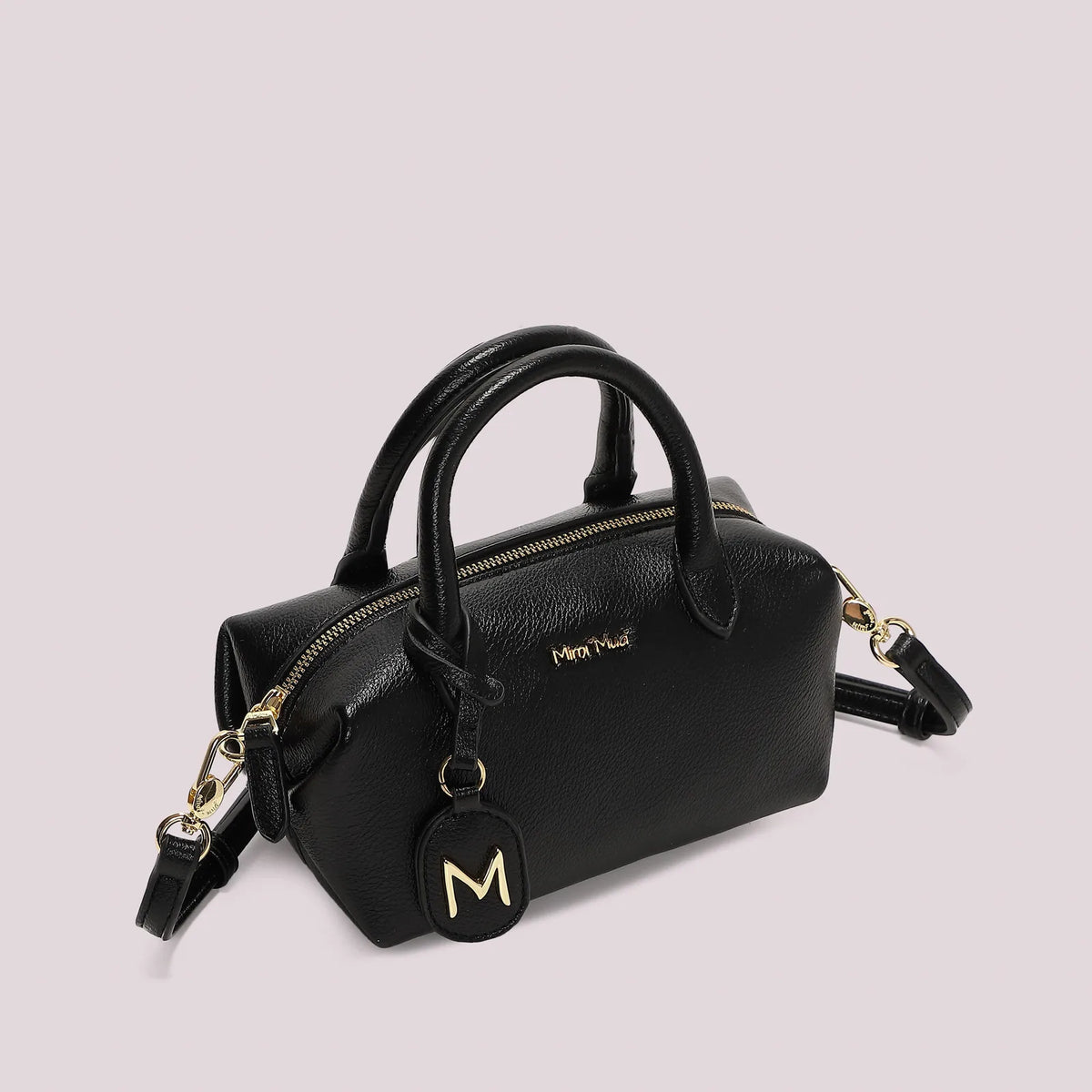Mimi Mua Borsa a Bauletto Piccola con Targhetta Logata Nero — foto 2
