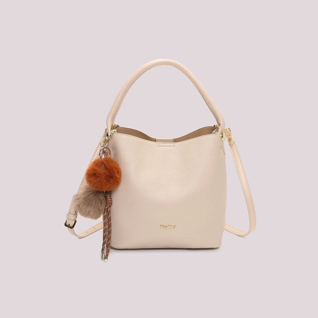 Mimi Mua Borsa a Secchiello con Dettaglio Appeso Panna