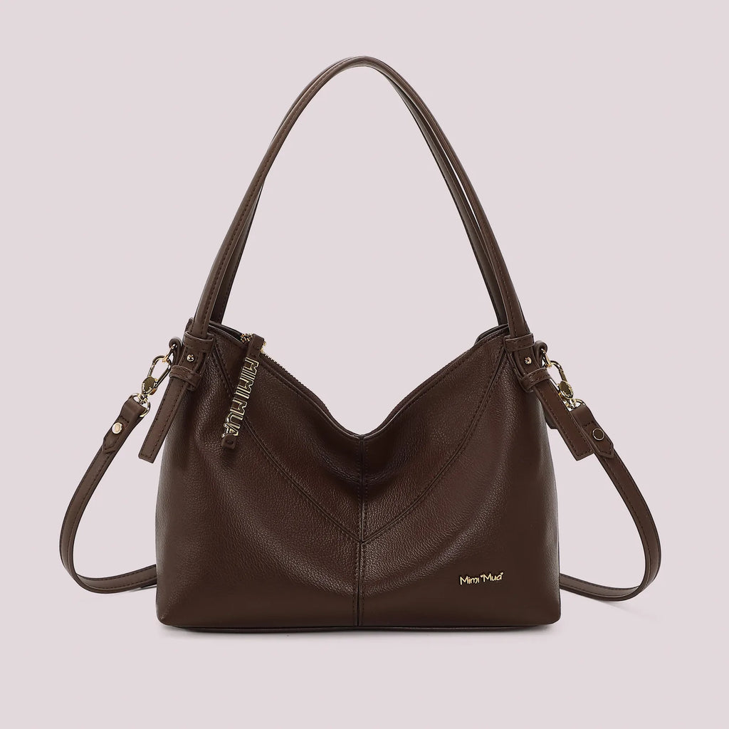 Mimi Mua Borsa a Spalla con Lettere Mimi Mua Sulla Zip Moro