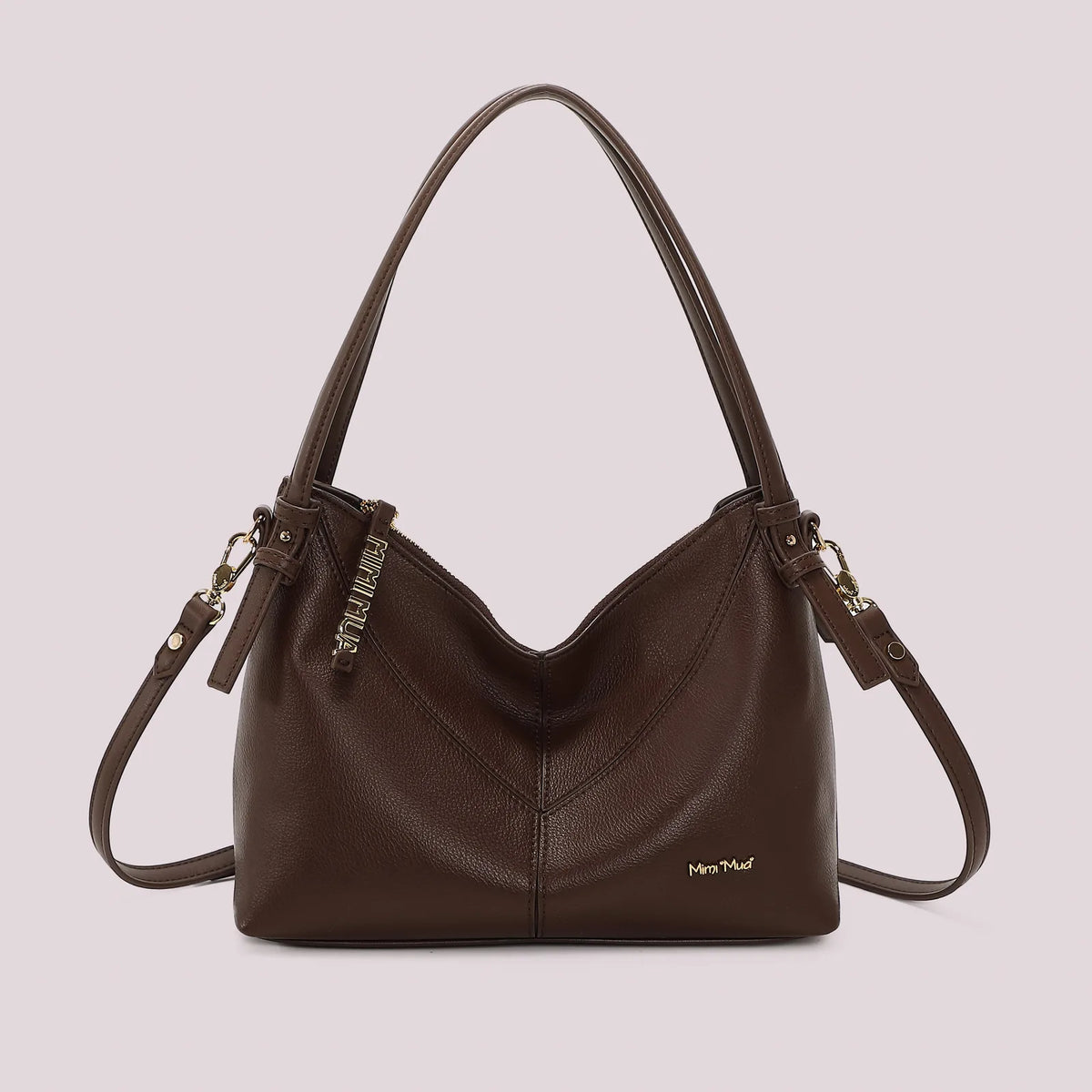 Mimi Mua Borsa a Spalla con Lettere Mimi Mua Sulla Zip Moro