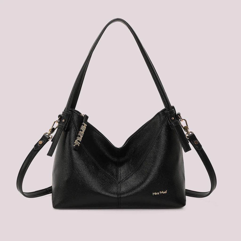 Mimi Mua Borsa a Spalla con Lettere Mimi Mua Sulla Zip Nero