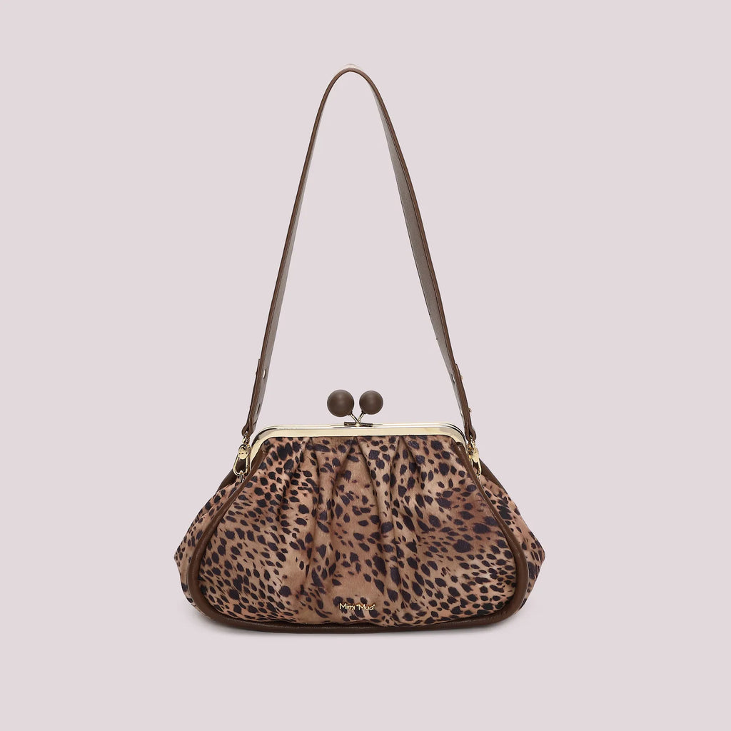 Mimi Mua Borsa Clutch in Fantasia con Chiusura a Sfere Cammello