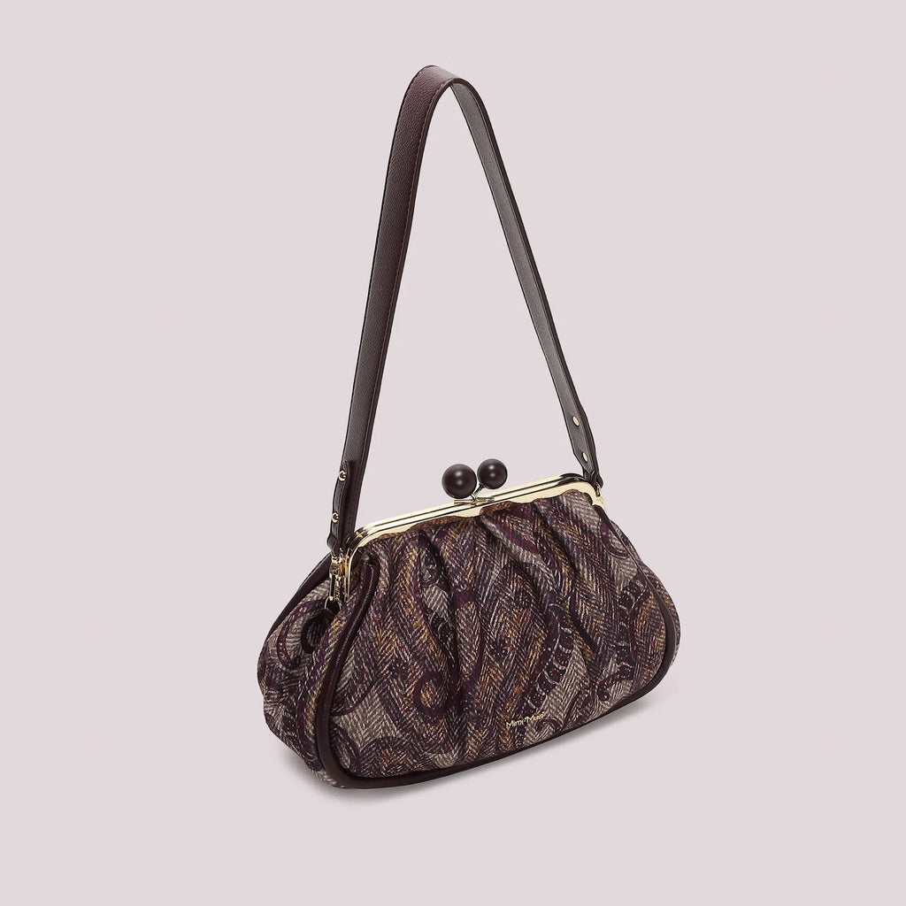 Mimi Mua Borsa Clutch in Fantasia con Chiusura a Sfere Prugna