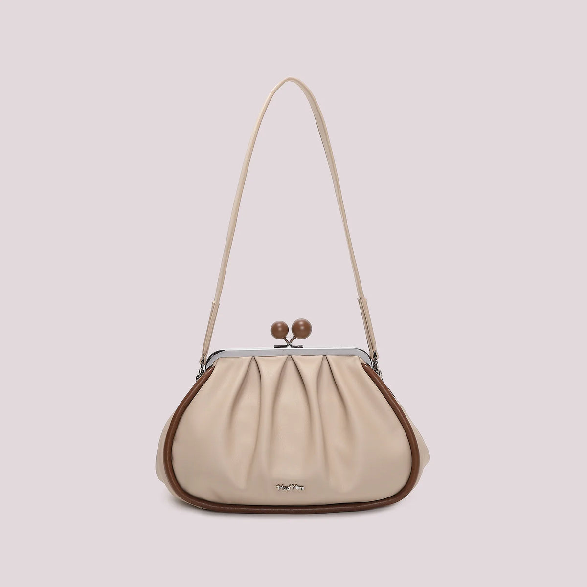 Mimi Mua Borsa Clutch Morbida con Chiusura a Sfere Beige