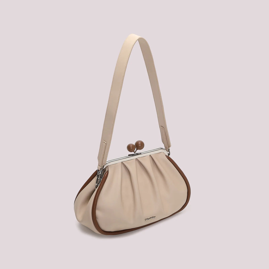 Mimi Mua Borsa Clutch Morbida con Chiusura a Sfere Beige — foto 2