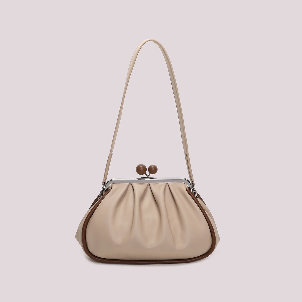 Mimi Mua Borsa Clutch Morbida con Chiusura a Sfere Beige — foto 4
