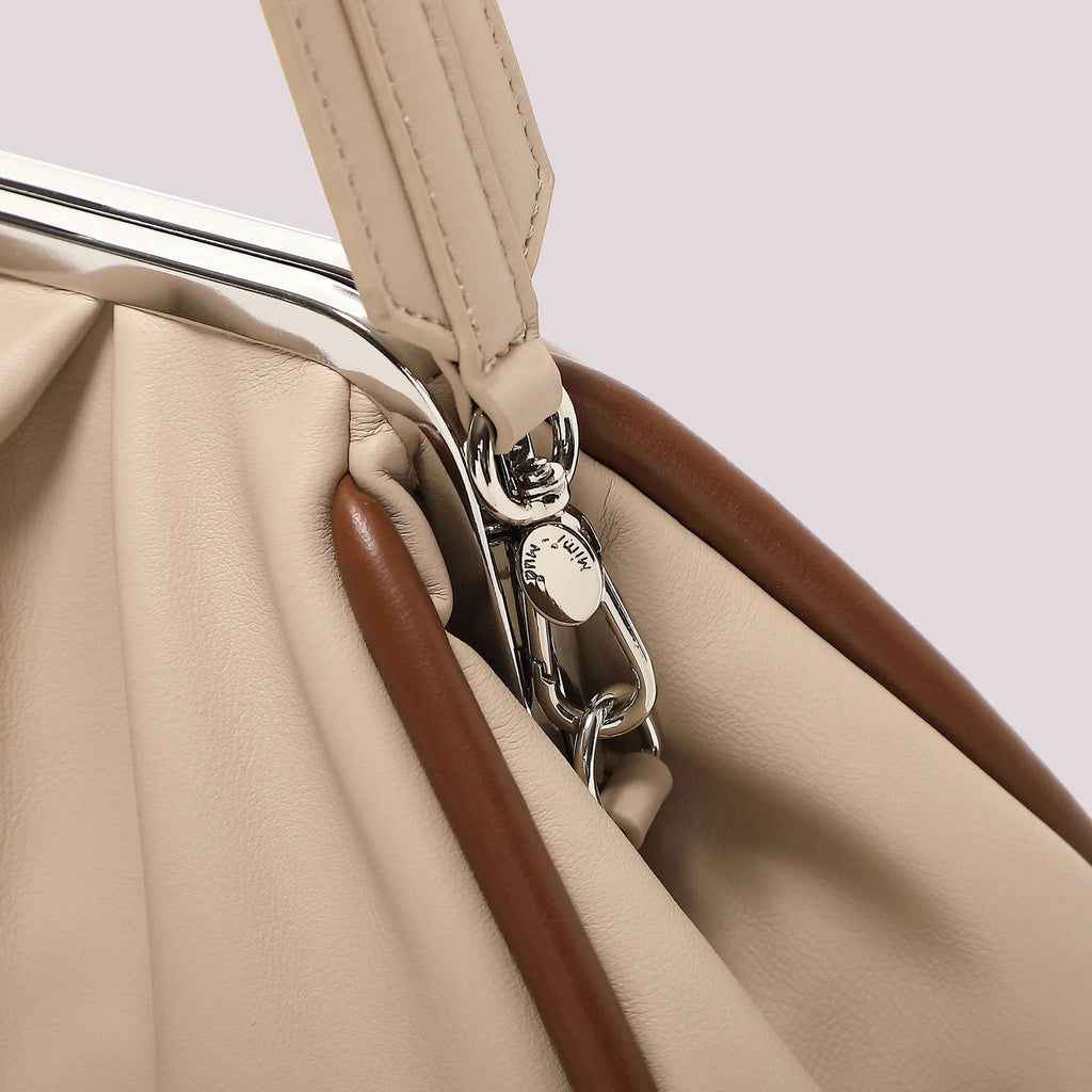 Mimi Mua Borsa Clutch Morbida con Chiusura a Sfere Beige — foto 5