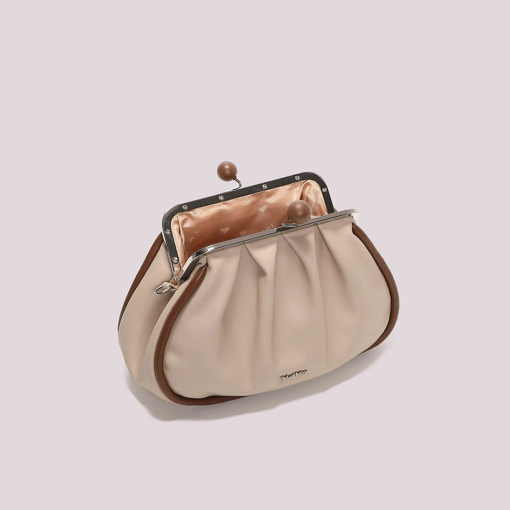 Mimi Mua Borsa Clutch Morbida con Chiusura a Sfere Beige — foto 8