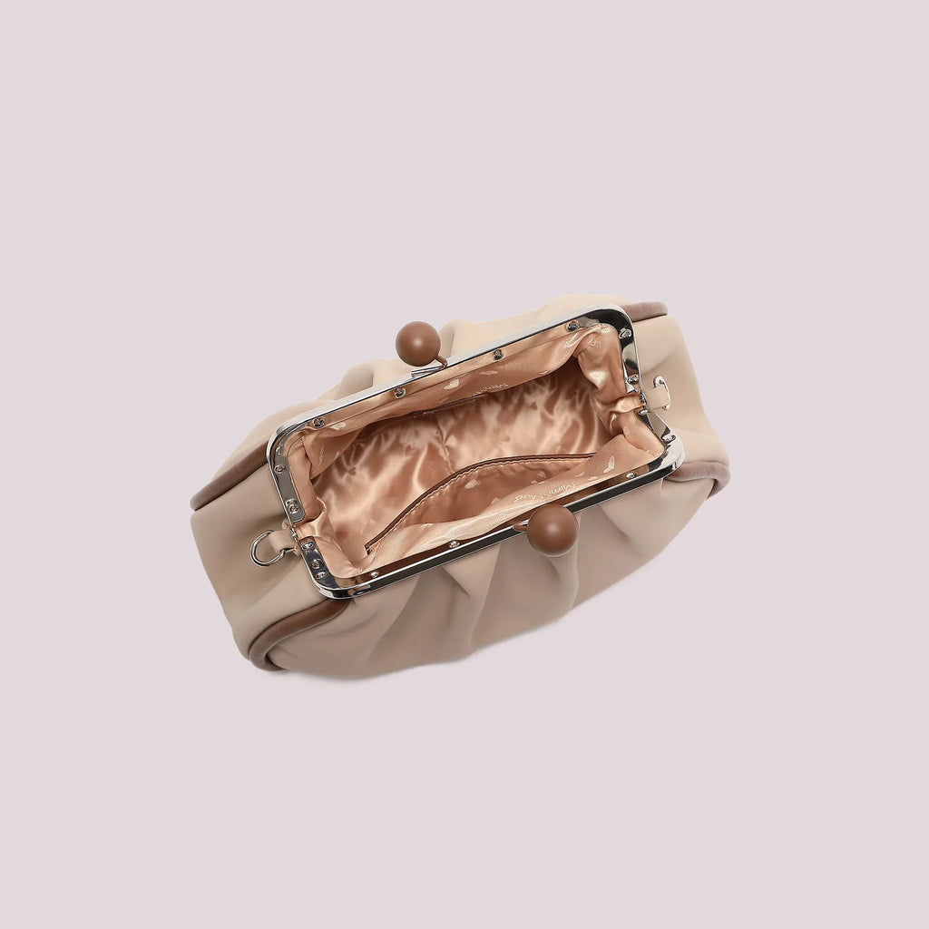 Mimi Mua Borsa Clutch Morbida con Chiusura a Sfere Beige — foto 9