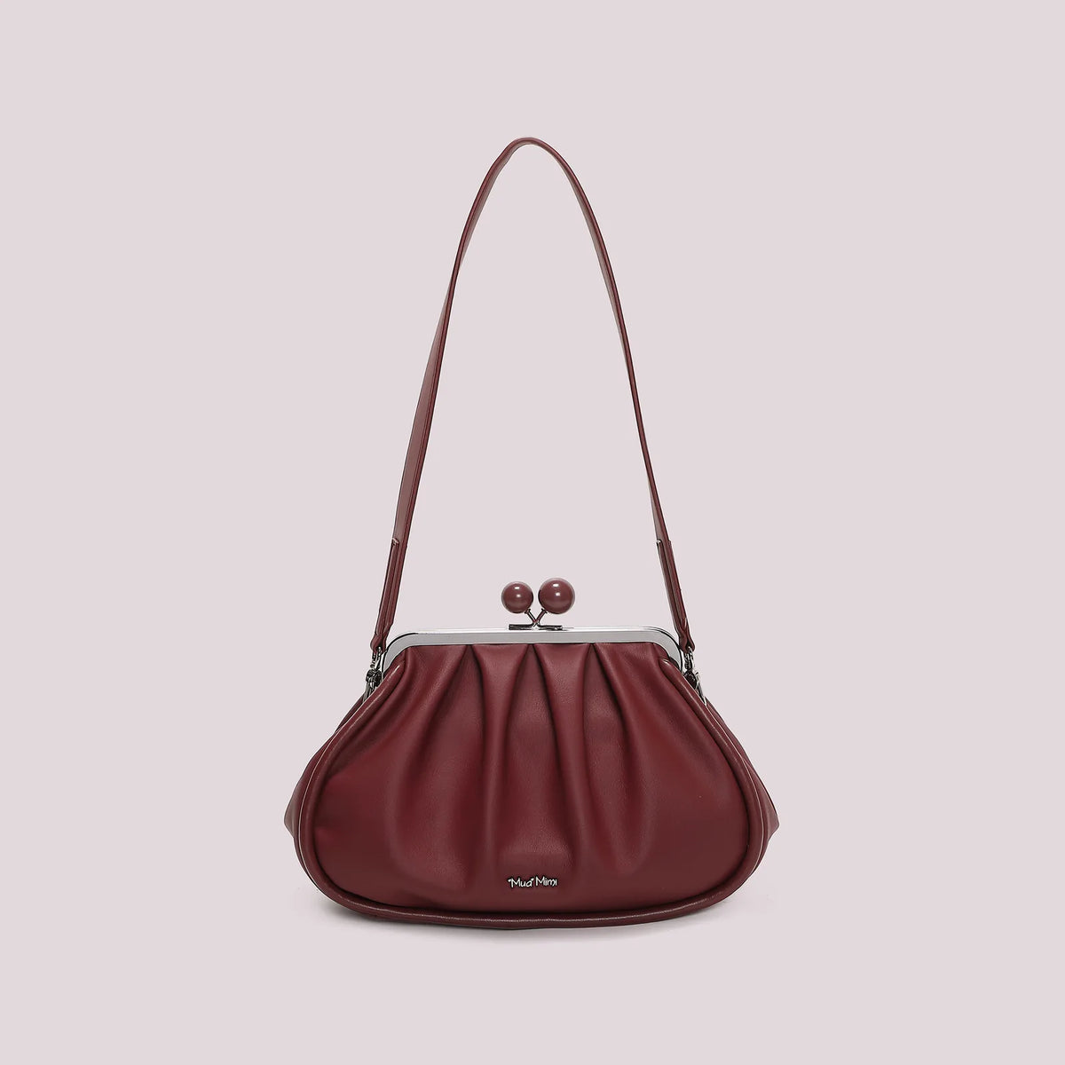 Mimi Mua Borsa Clutch Morbida con Chiusura a Sfere Bordeaux