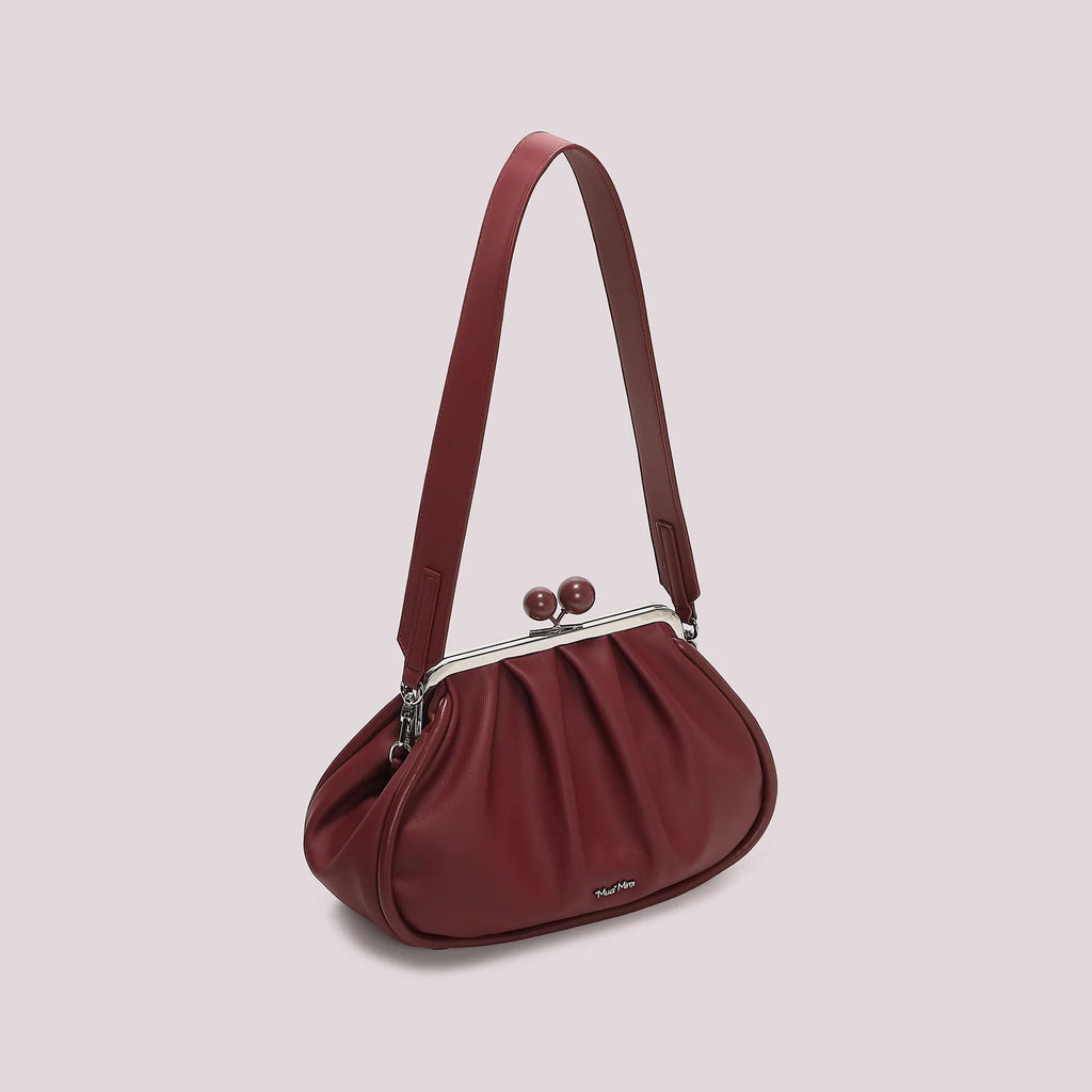 Mimi Mua Borsa Clutch Morbida con Chiusura a Sfere Bordeaux — foto 2