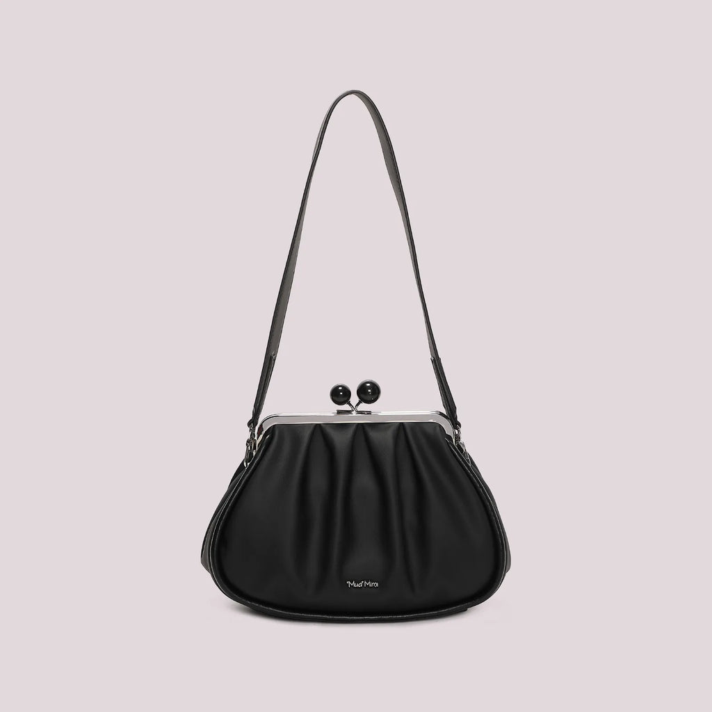 Mimi Mua Borsa Clutch Morbida con Chiusura a Sfere Nero