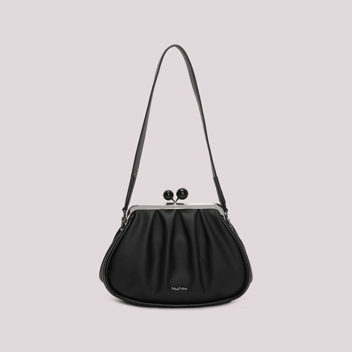 Mimi Mua Borsa Clutch Morbida con Chiusura a Sfere Nero