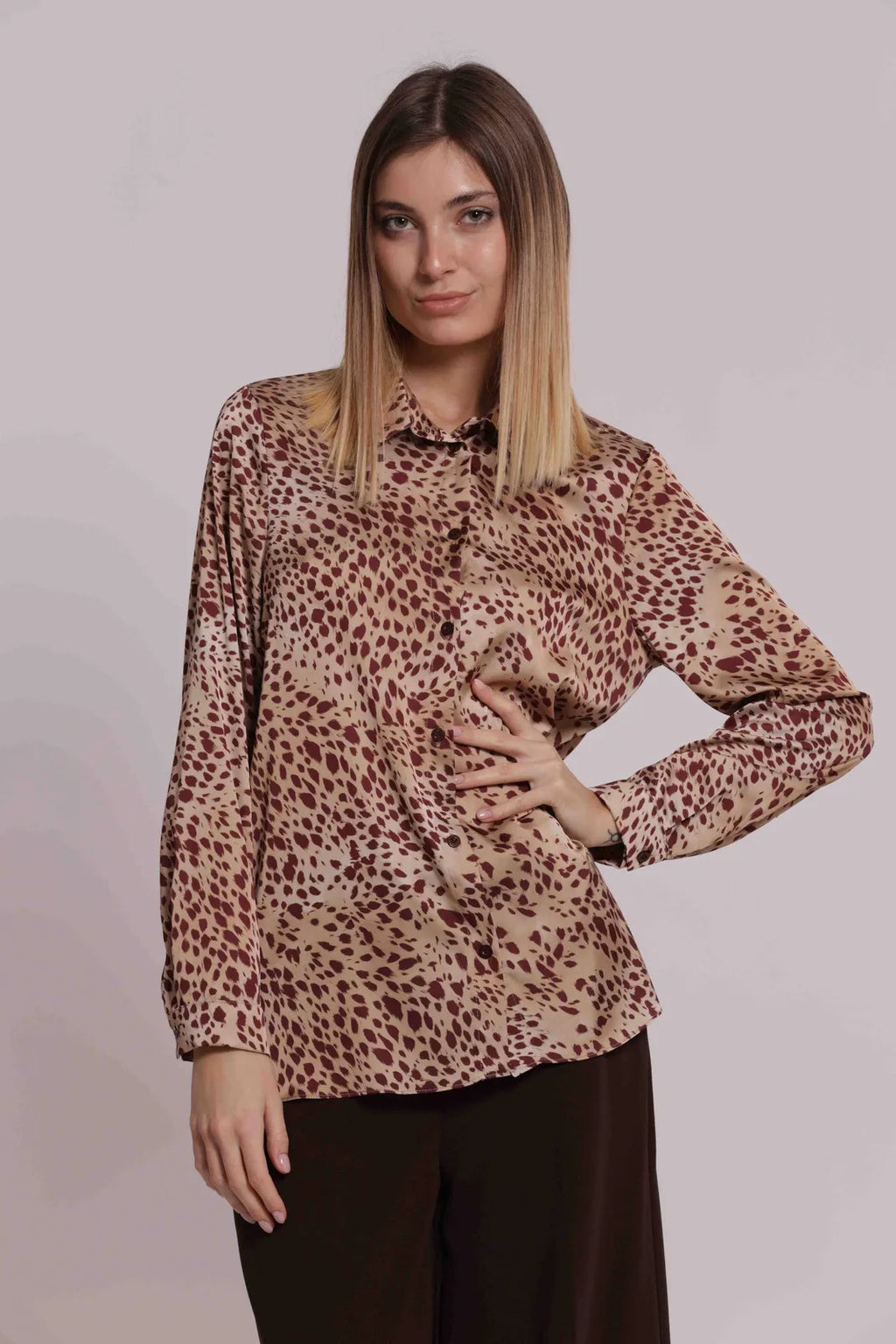 Mimi Mua Camicia Uomo Fantasia Maculato Cammello