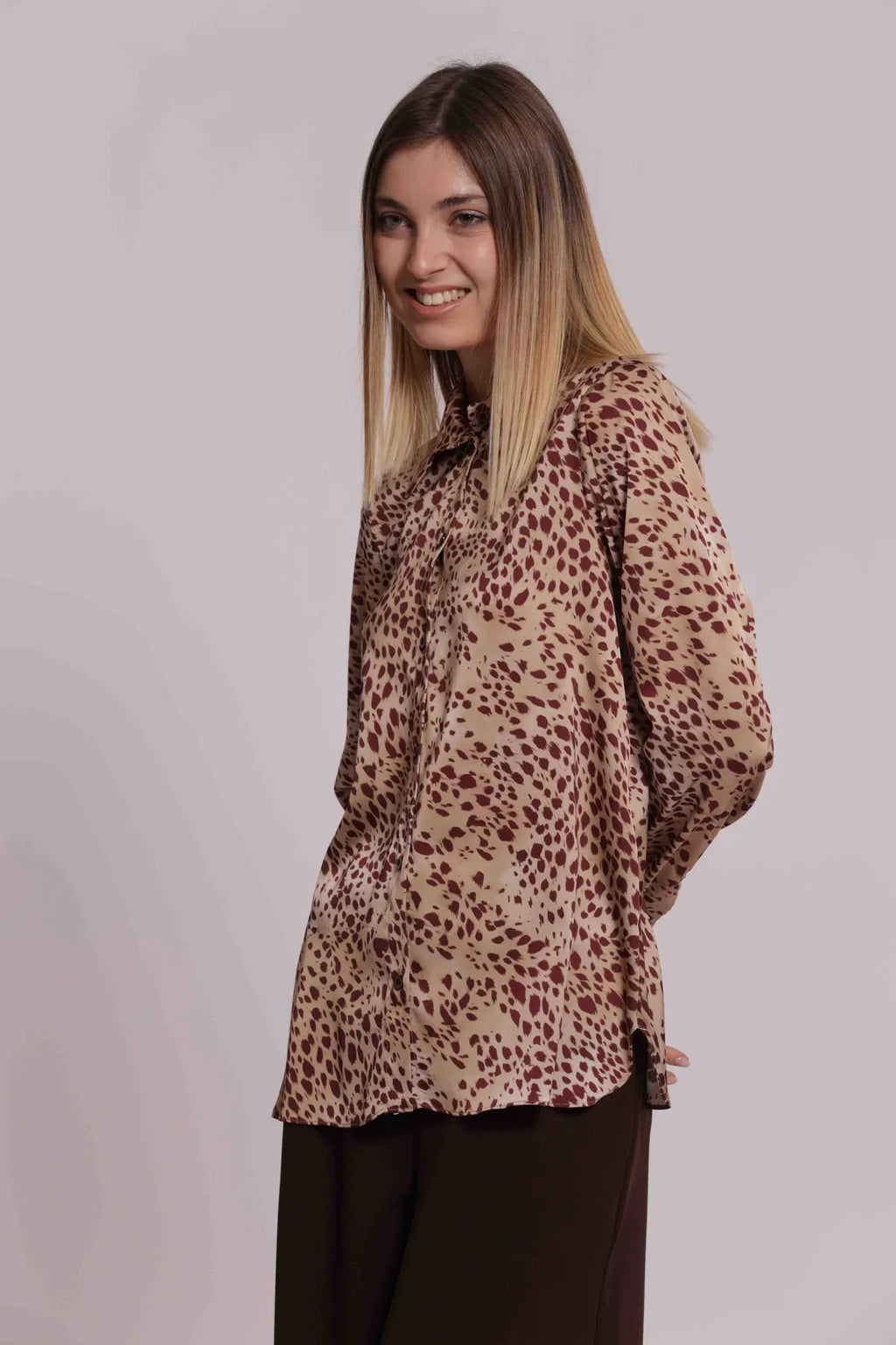 Mimi Mua Camicia Uomo Fantasia Maculato Cammello — foto 2