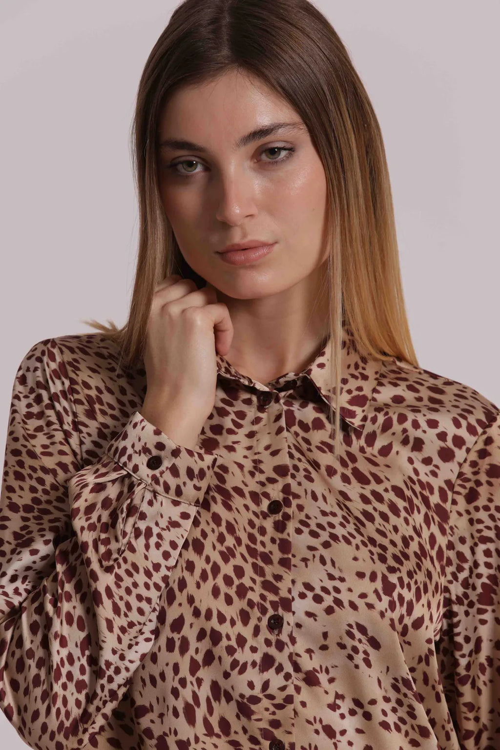 Mimi Mua Camicia Uomo Fantasia Maculato Cammello — foto 4