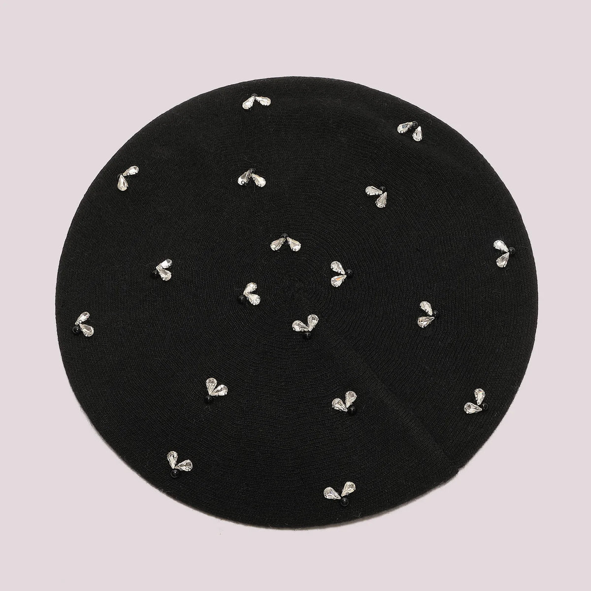 Mimi Mua Cappello Basco con Perle e Strass Nero