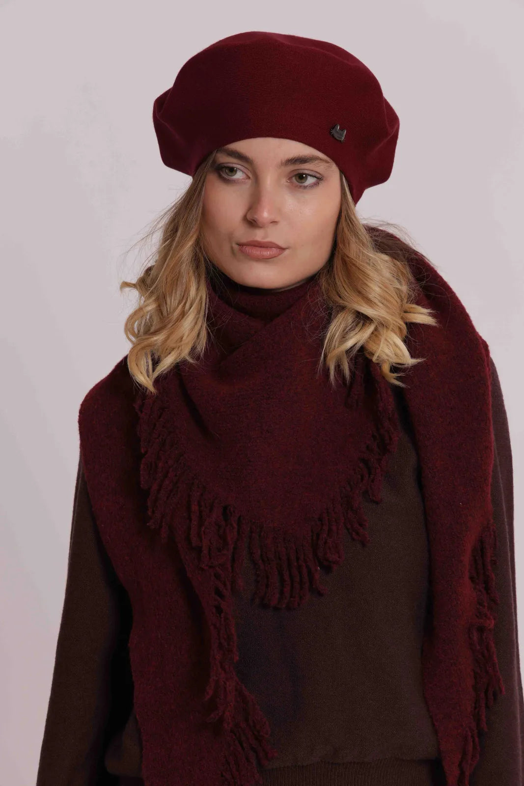 Mimi Mua Cappello Basco Tinta Unita Bordeaux
